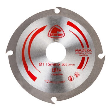 Disco de corte amoladora para cortar madera con clavos HM Ø 115x22, 23 mm.